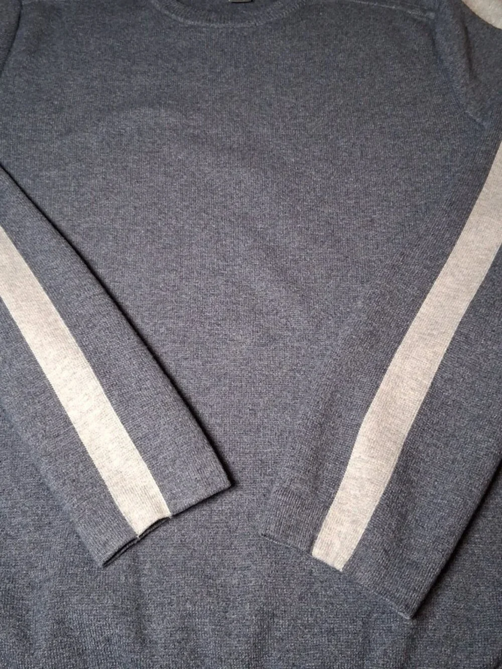 Eddie Bauer Sweater Men Medium Blue Pulllover Gray Retro Stripe Sleeve - Picture 12 of 14